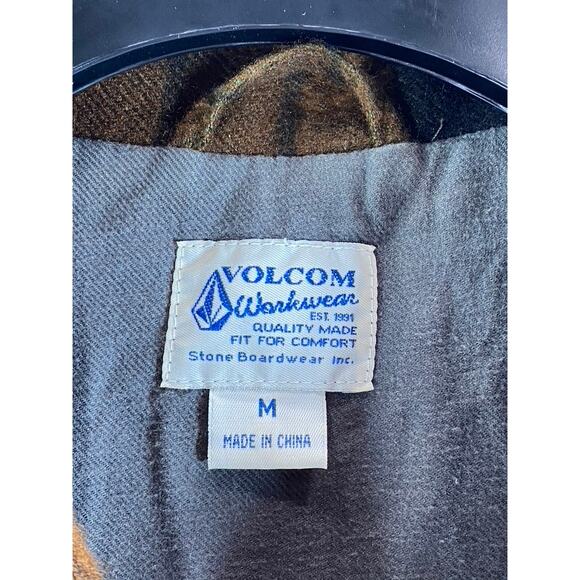 VOLCOM Men's Brown Plaid Workwear Wool-Blend Button-Up Jacket SZ M - Picture 11 of 12